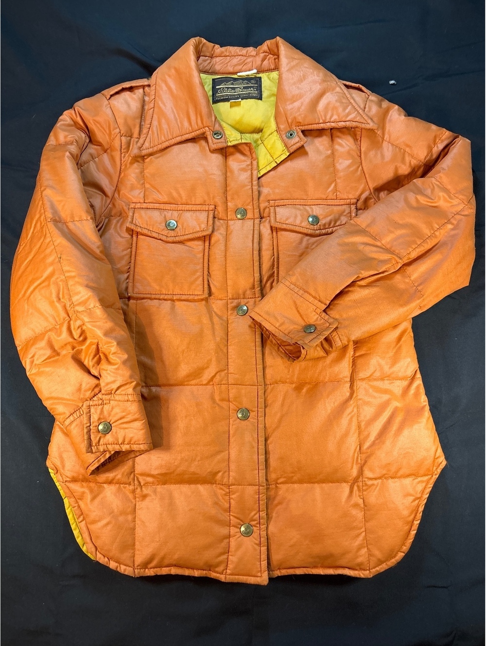 Vintage 1970s Rare Retro Eddie Bauer Goose Down Shirt Jacket Orange Men’s M
